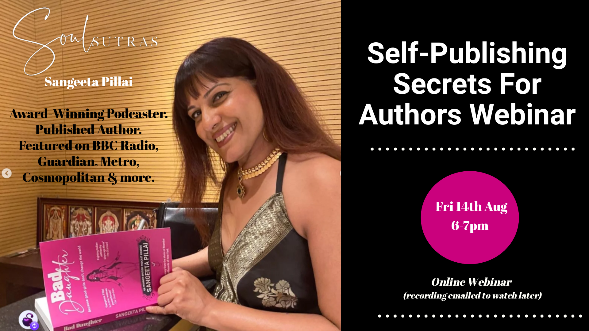 Self-Publishing Secrets Webinar for Authors by Sangeeta Pillai in Aug 2026