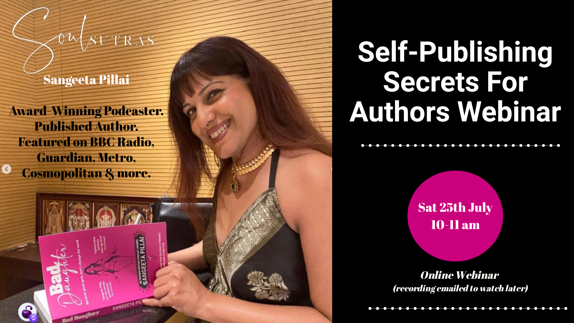 Self-Publishing Secrets Webinar for Authors by Sangeeta Pillai in July 2026